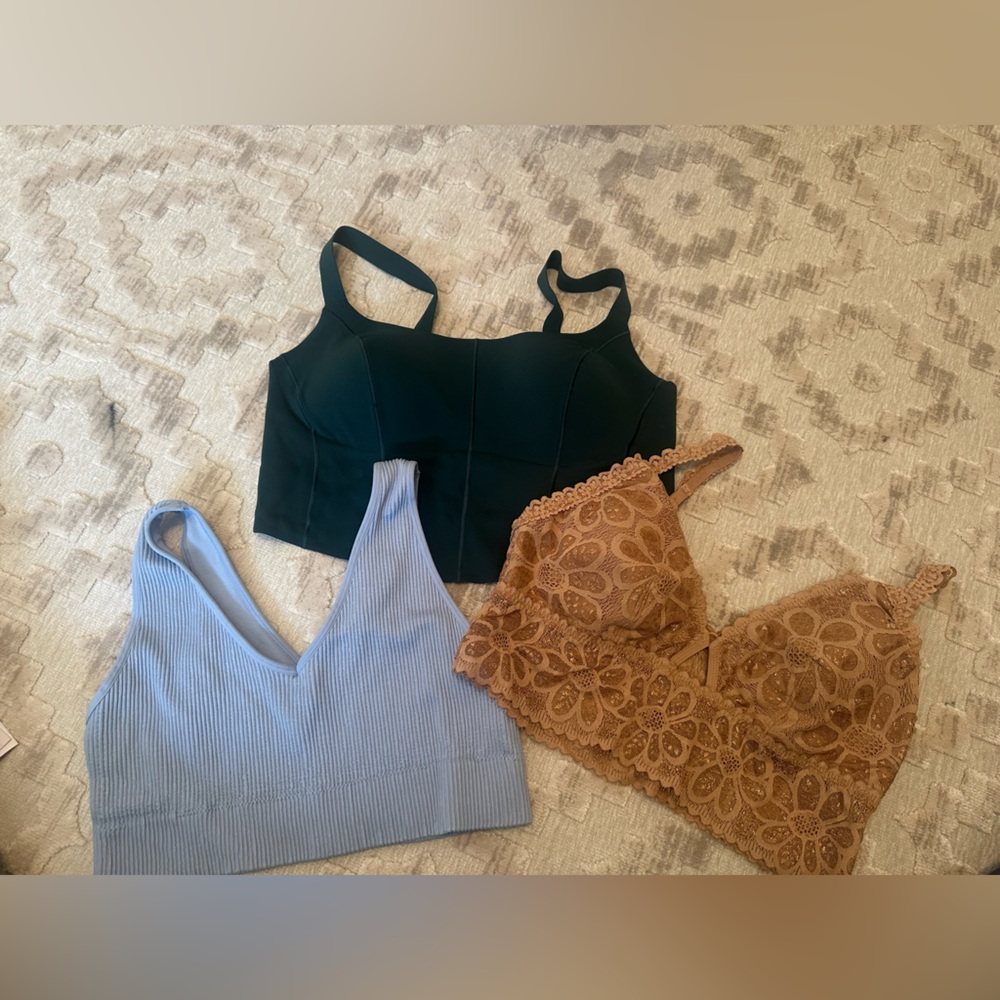 Aerie Bralette Set - Black, Hunter Green, Brown - each worn once